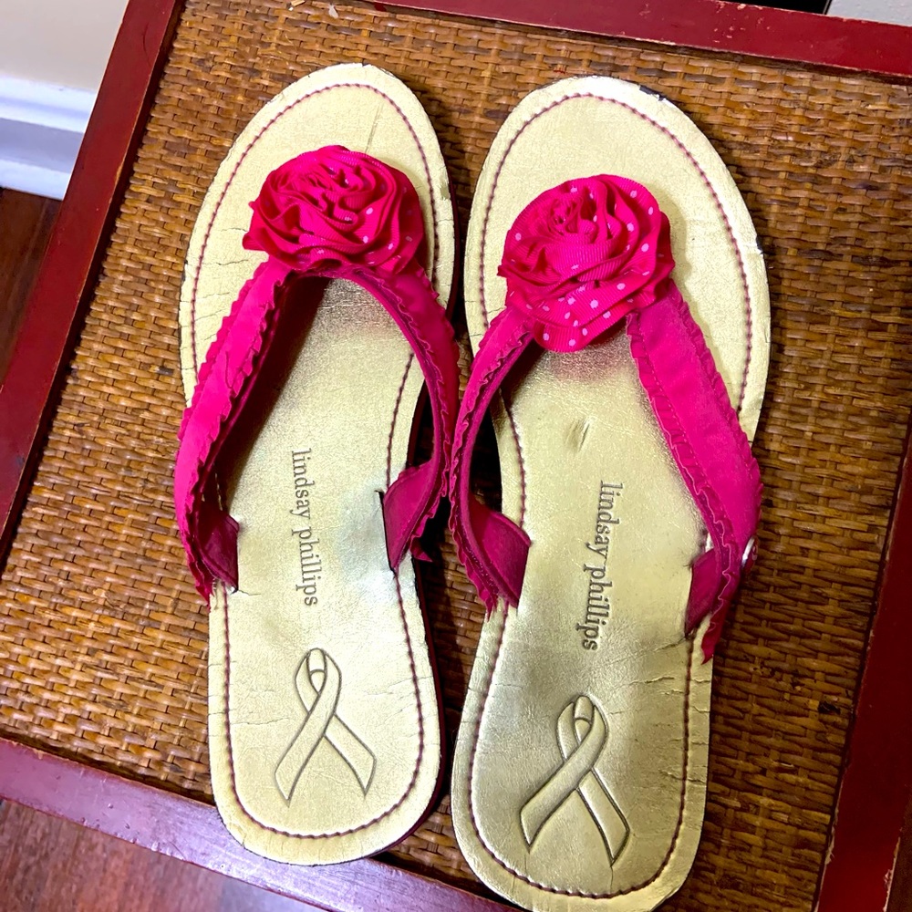 Lindsey Phillips hot pink and white sandals